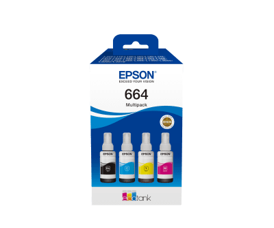 סט 4 בקבוקי דיו 664 מקוריים אפסון 70 מ"ל Epson