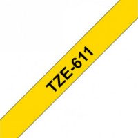 קלטת שחור על צהוב 6 מ"מ מקורי Brother TZE611  למינציה דביק סטנדרטי