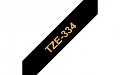 קלטת זהב על שחור 12 מ"מ מקורי Brother TZE334 למינציה דביק סטנדרטי קלטת זהב על שחור 12 מ"מ מקורי Brother TZE334 למינציה דביק סטנדרטי